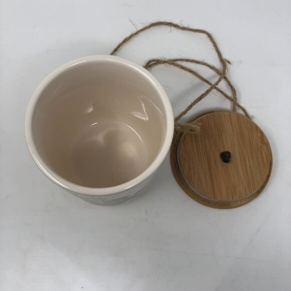 Cactus Ceramic Jar Bamboo Lid Rope Handle Planter Decor Boho Nature Plant Baby - Picture 3 of 6